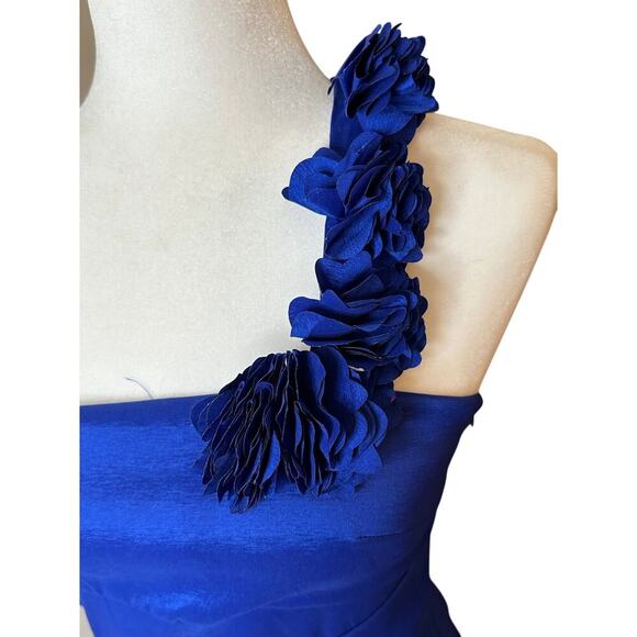 Adrianna Papel Hailey Dress Size 6 Bodycon One Shoulder Flowers Side Zip‎ Blue - Picture 2 of 7